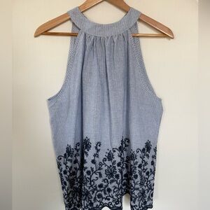 EST. 1946 Striped Blue and White Lace Halter Top L